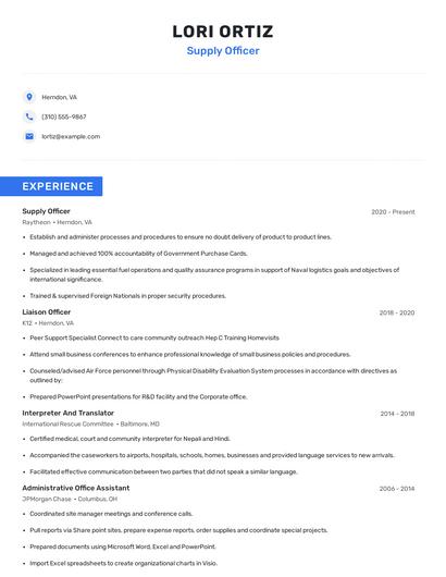 Supply Officer Resume