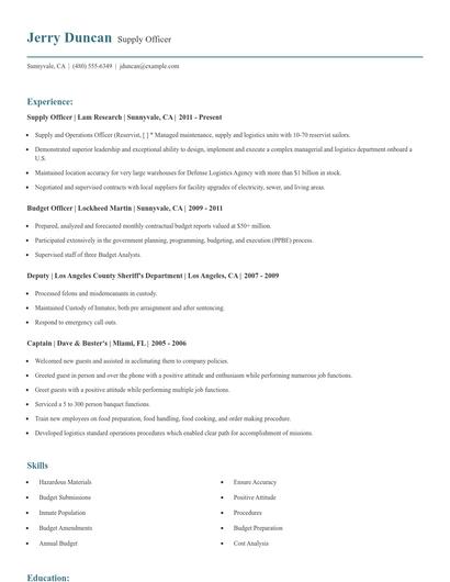 Supply Officer Resume