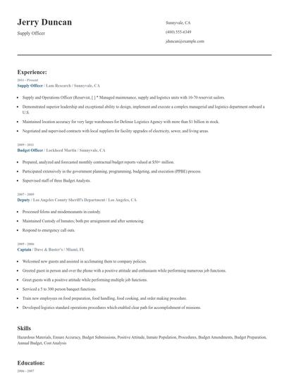 Supply Officer Resume