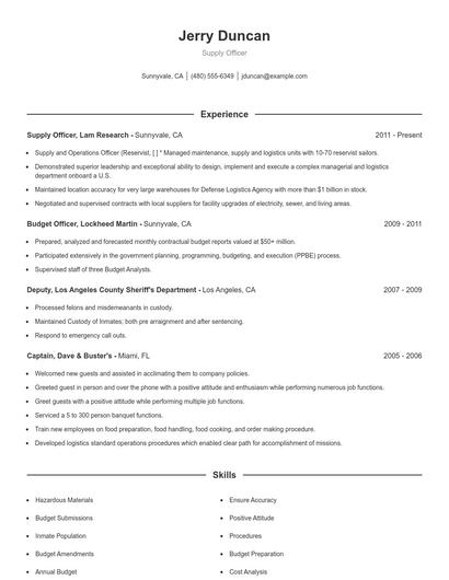Supply Officer Resume
