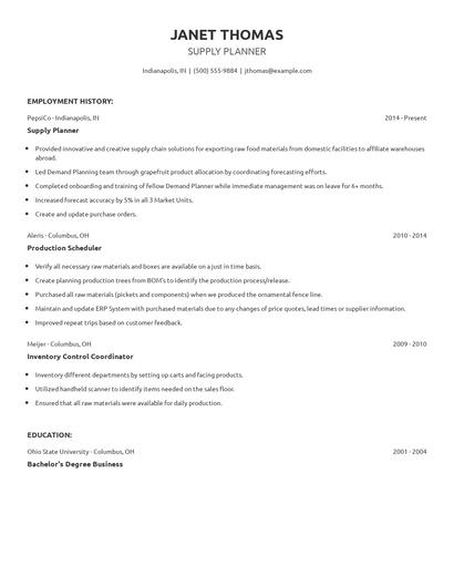 Supply Planner Resume