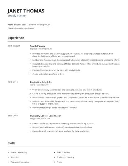 Supply Planner Resume