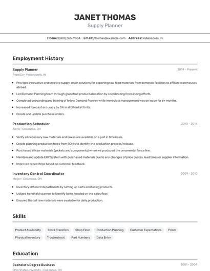 Supply Planner Resume