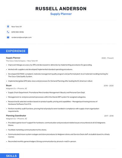 Supply Planner Resume