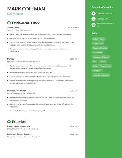 Supply Planner Resume