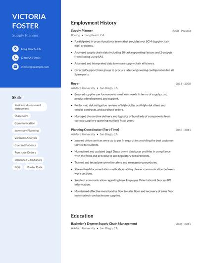 Supply Planner Resume