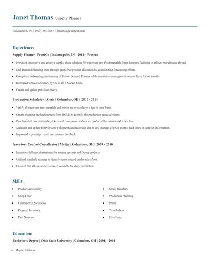 Supply Planner Resume