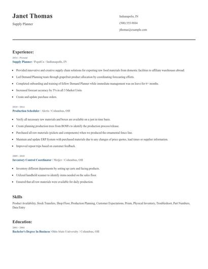 Supply Planner Resume