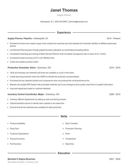 Supply Planner Resume