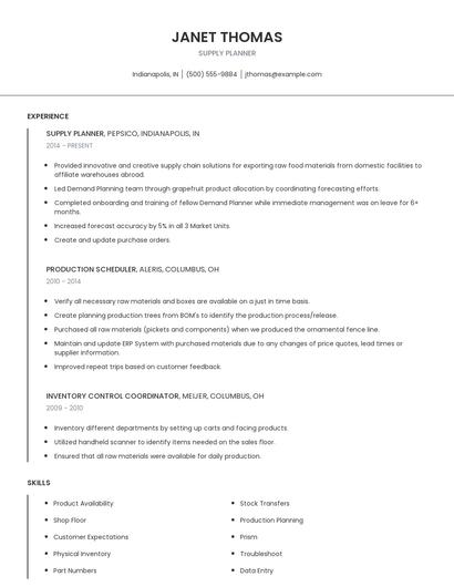Supply Planner Resume