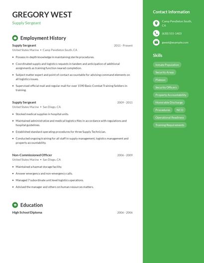Supply Sergeant Resume
