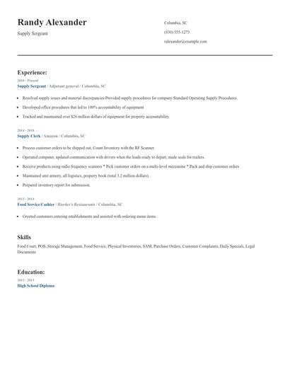 Supply Sergeant Resume