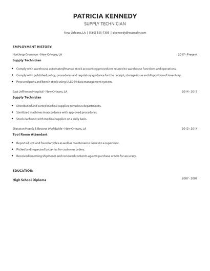 Supply Technician Resume