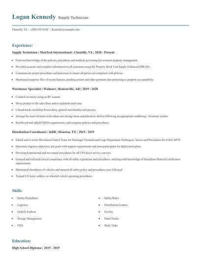 Supply Technician Resume