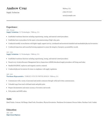 Supply Technician Resume