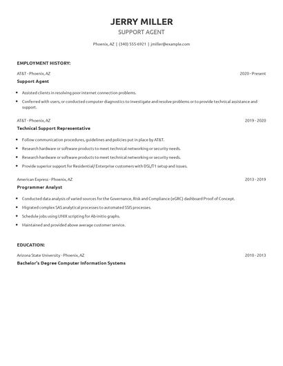 Support Agent Resume