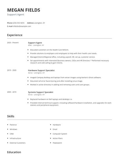 Support Agent Resume