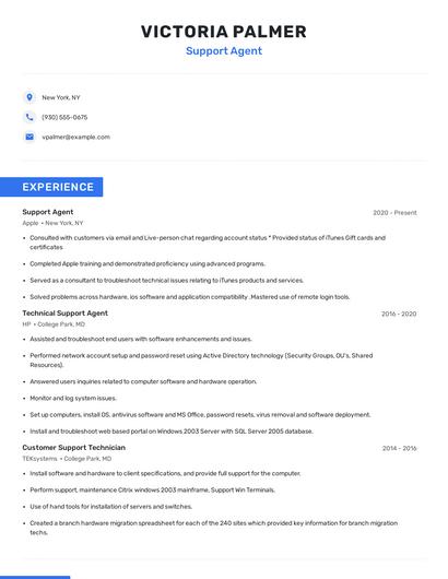 Support Agent Resume