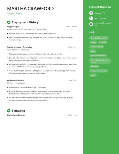 Support Agent Resume