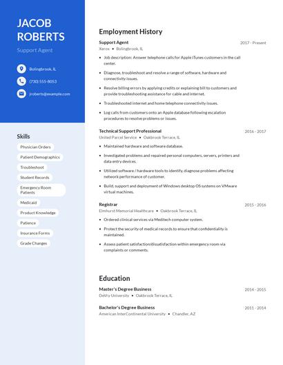 Support Agent Resume