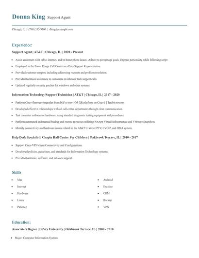 Support Agent Resume