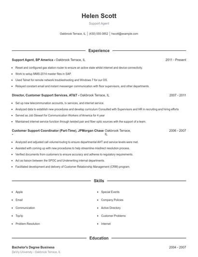 Support Agent Resume