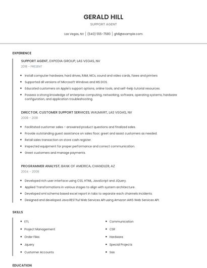 Support Agent Resume