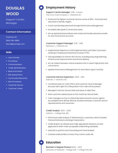 Support Center Manager Resume