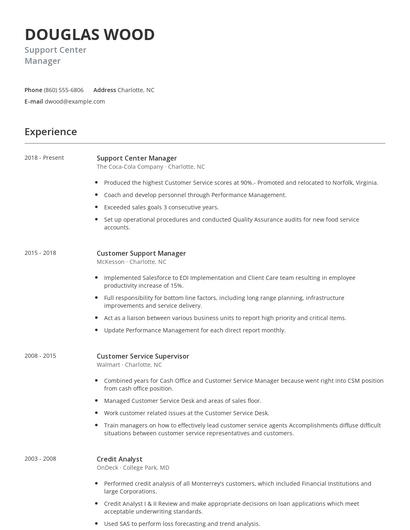 Support Center Manager Resume