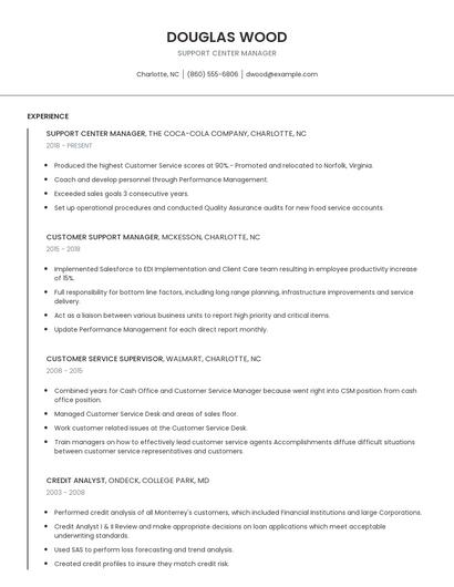 Support Center Manager Resume