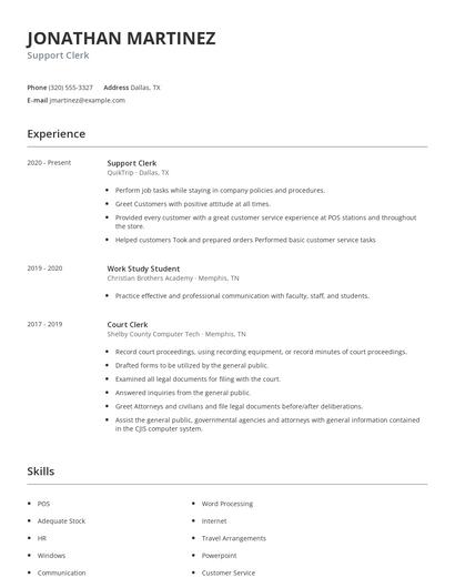 Support Clerk Resume