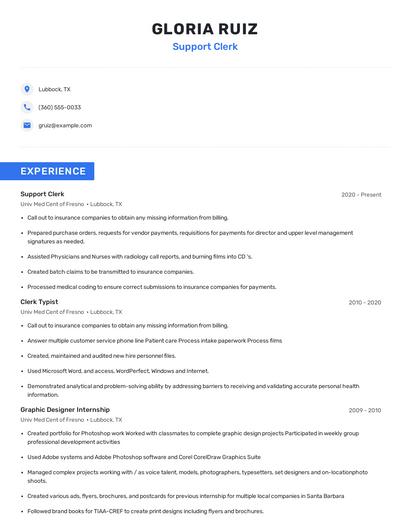 Support Clerk Resume