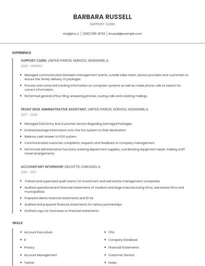 Support Clerk Resume
