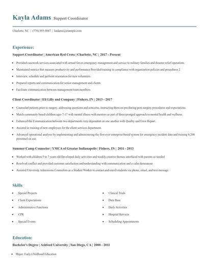 Support Coordinator Resume