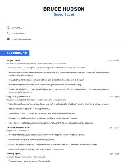 Support Lead Resume