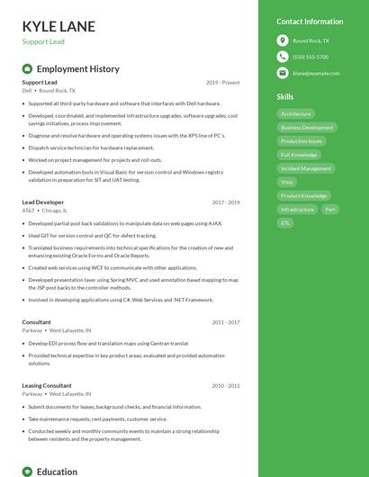 Support Lead Resume