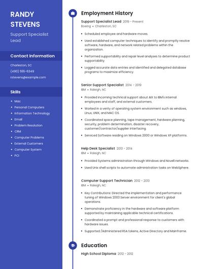 Support Specialist Lead Resume