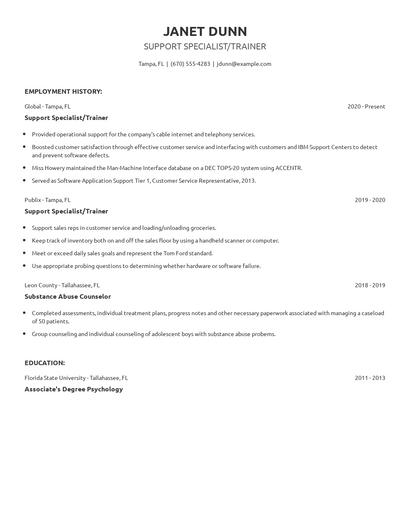 Support Specialist/Trainer Resume