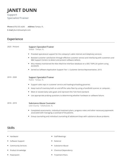 Support Specialist/Trainer Resume
