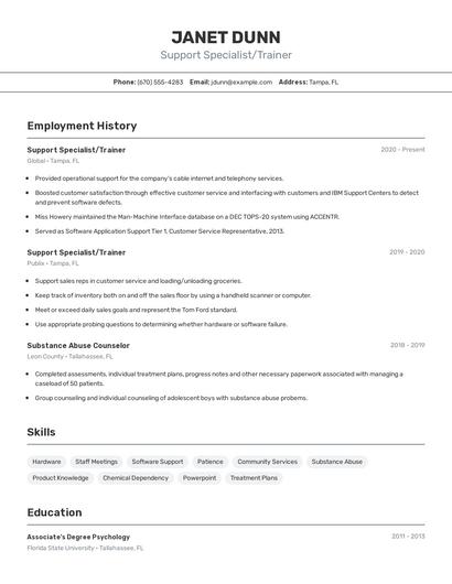 Support Specialist/Trainer Resume