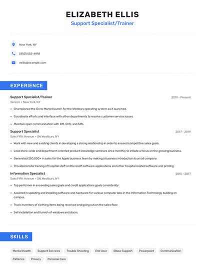 Support Specialist/Trainer Resume