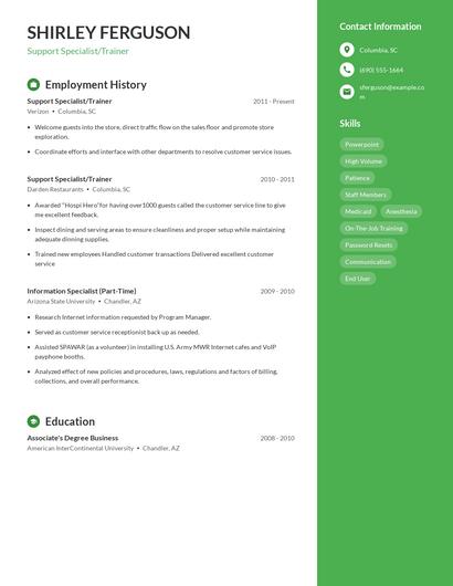 Support Specialist/Trainer Resume