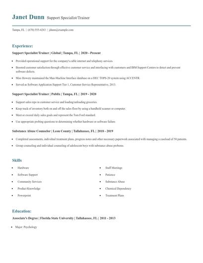 Support Specialist/Trainer Resume