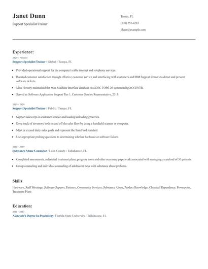 Support Specialist/Trainer Resume