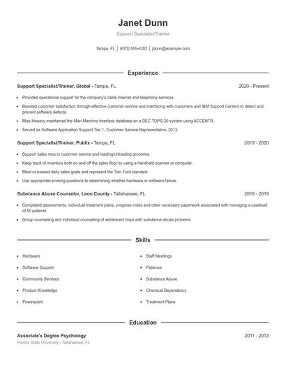 Support Specialist/Trainer Resume