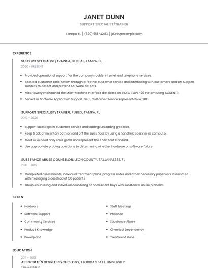 Support Specialist/Trainer Resume