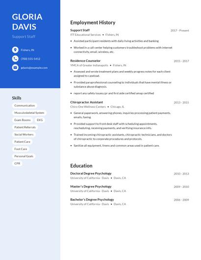 Support Staff Resume