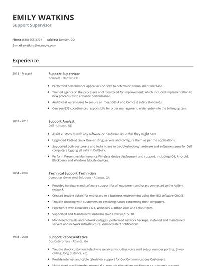 Support Supervisor Resume
