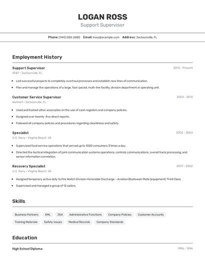 Support Supervisor Resume