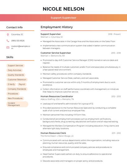 Support Supervisor Resume